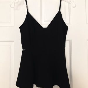 V neck peplum black top with mesh line